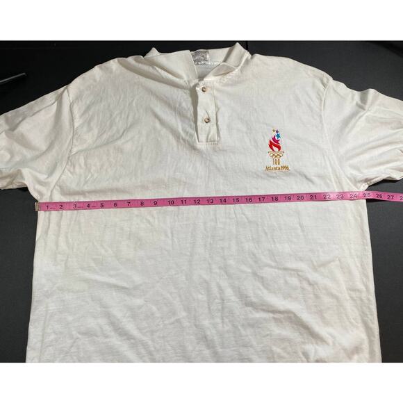 Vintage XL Hanes Olympics 1996 White Polo Torch Embroidered Sports 100 year Anni - Picture 6 of 8